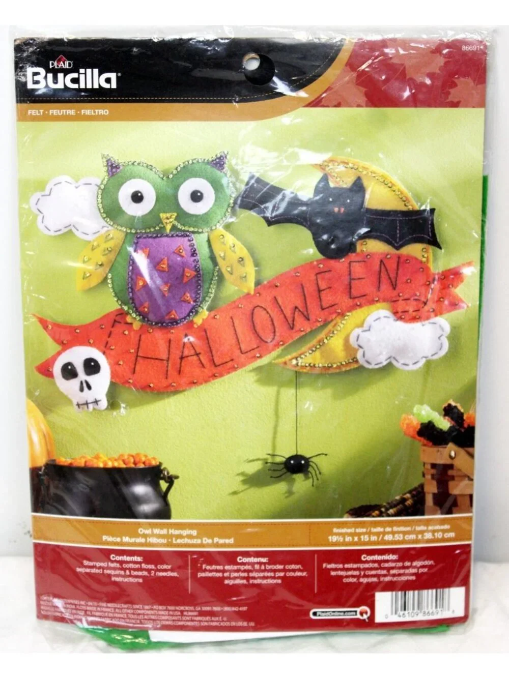 Bucilla Owl Wall Hanging Felt Beaded Kit Halloween Bat Crescent Moon